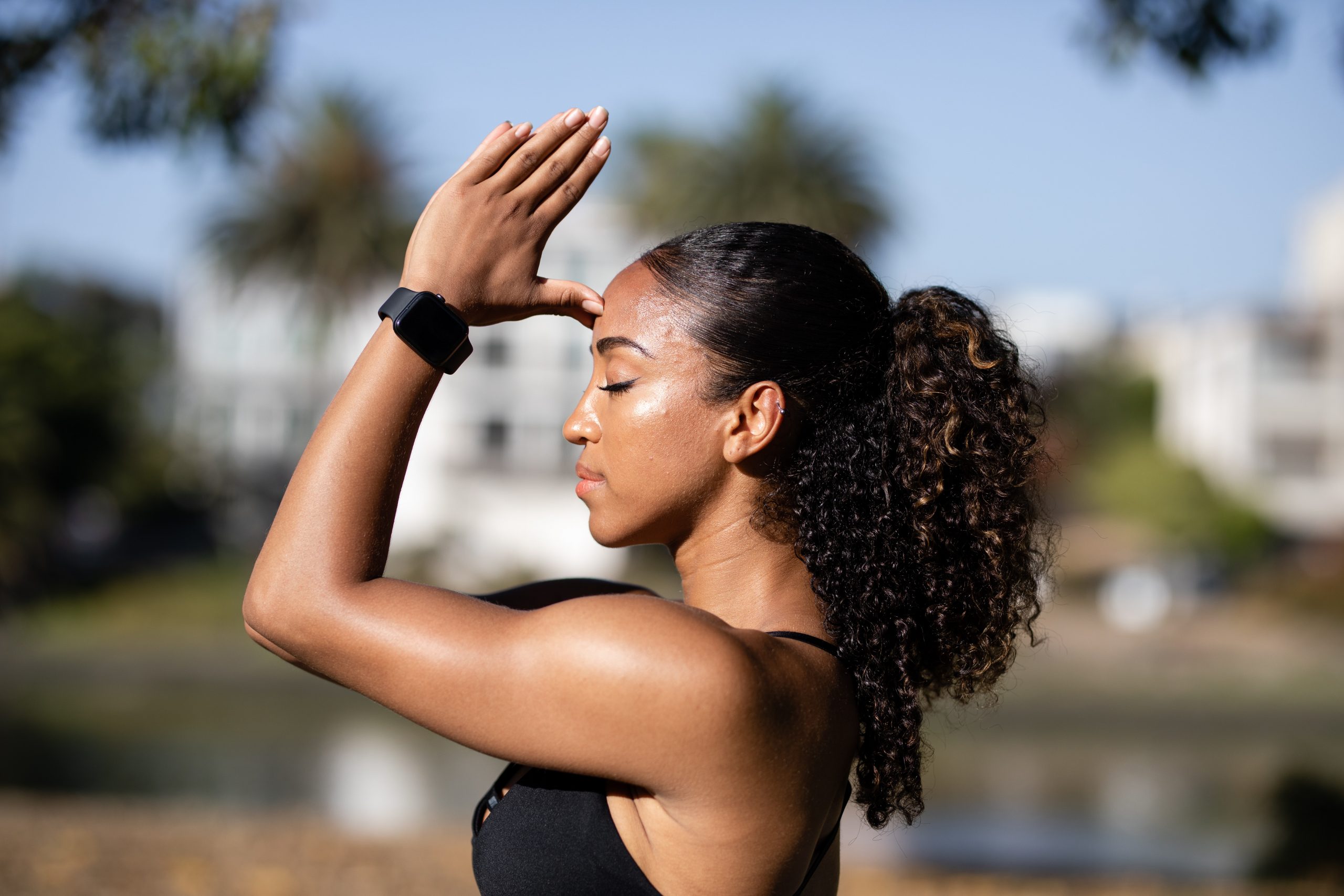 a woman meditating